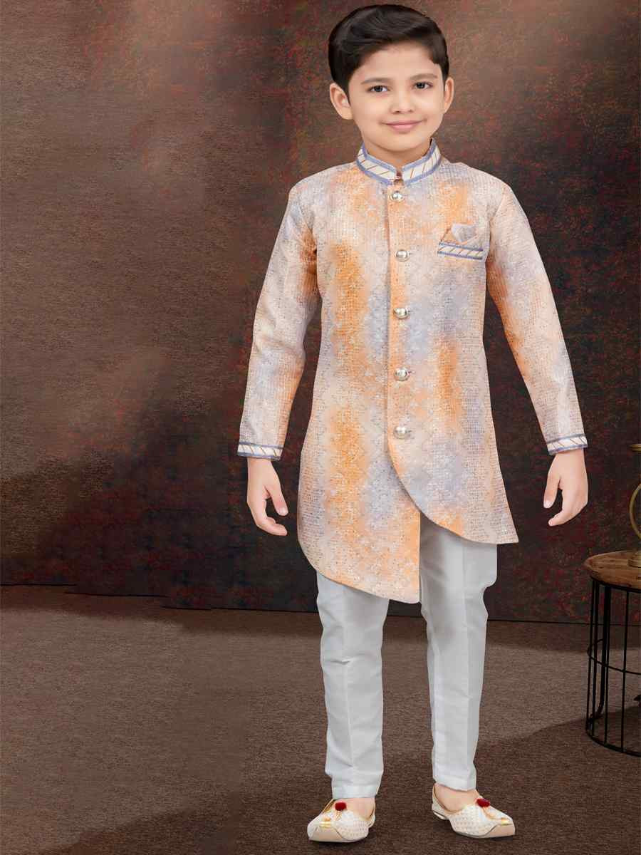 Multi Pure Silk Embroidered Festival Wedding Kurta Pyjama Boys Wear