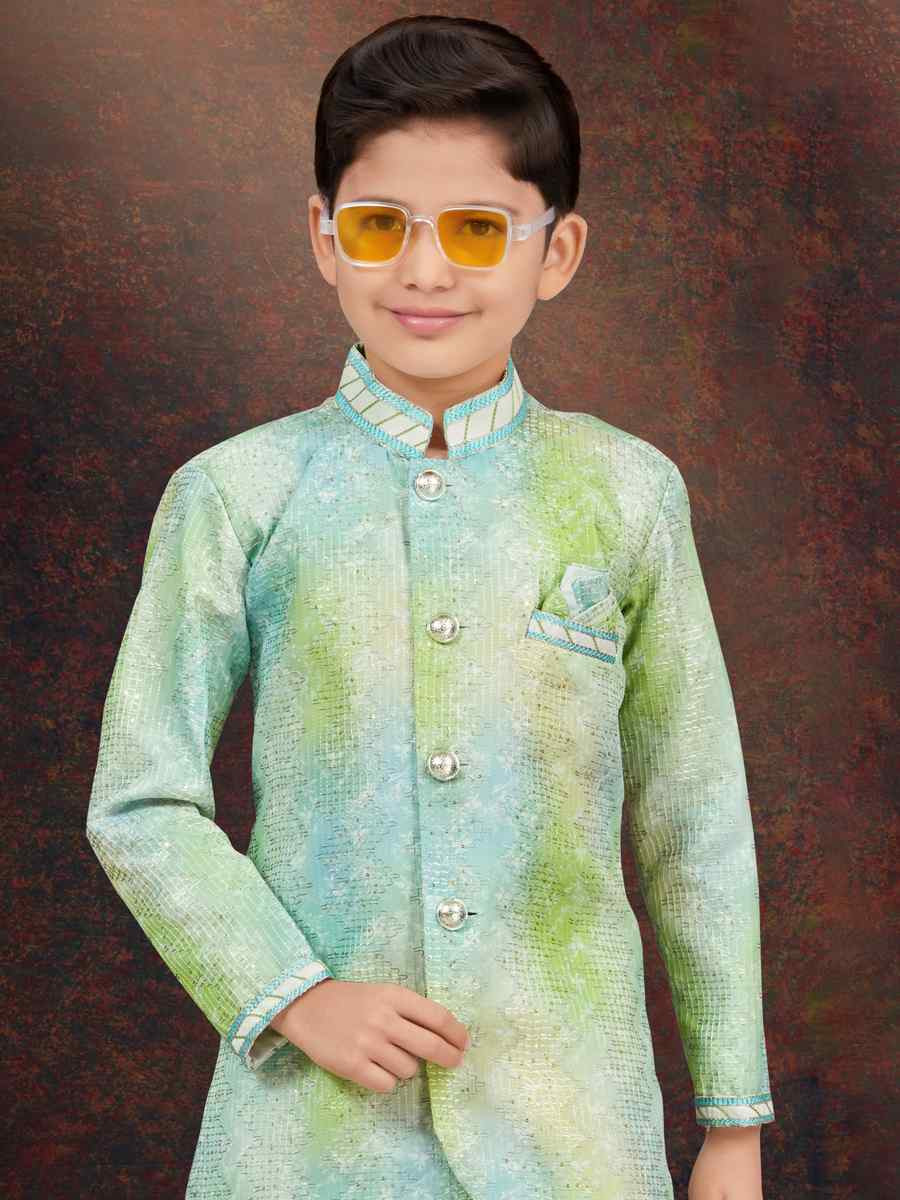 Multi Pure Silk Embroidered Festival Wedding Kurta Pyjama Boys Wear