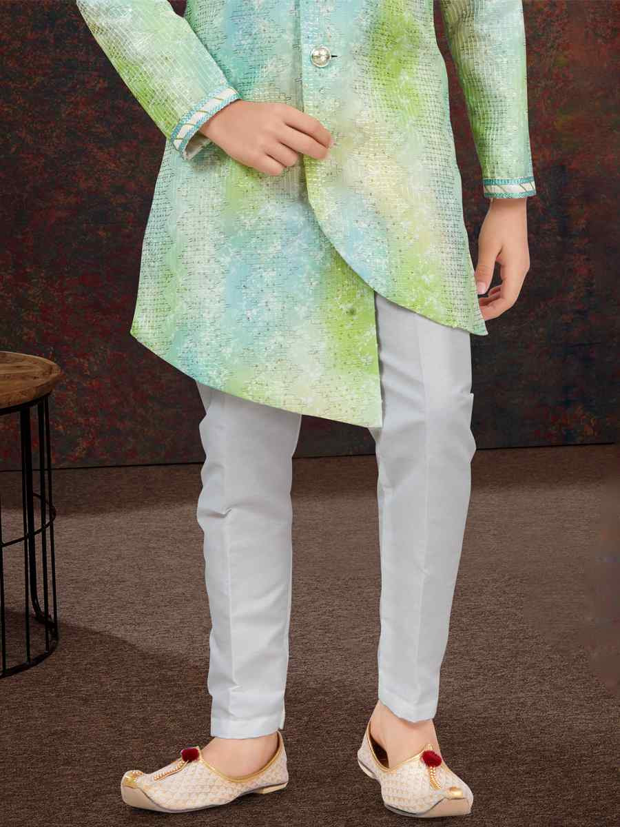 Multi Pure Silk Embroidered Festival Wedding Kurta Pyjama Boys Wear