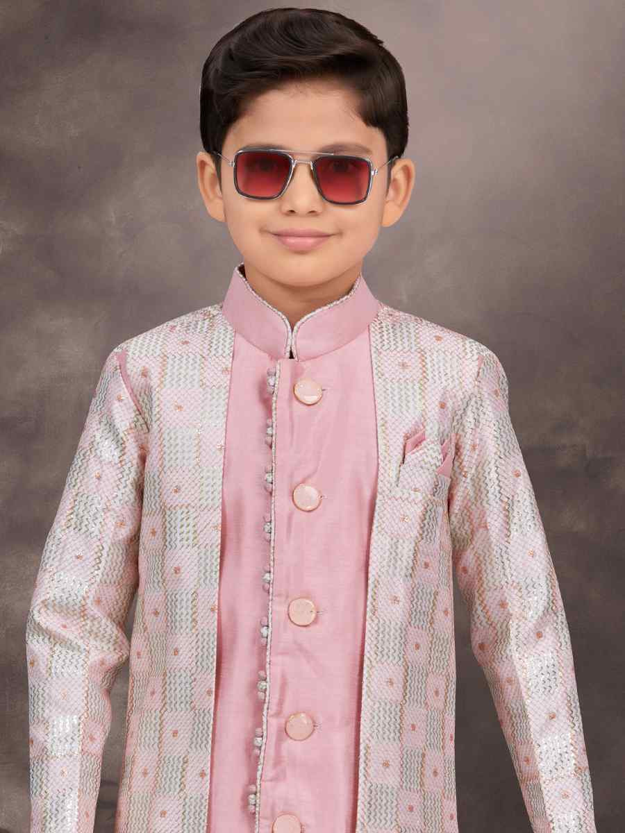 Multi Pure Silk Embroidered Festival Wedding Kurta Pyjama Boys Wear