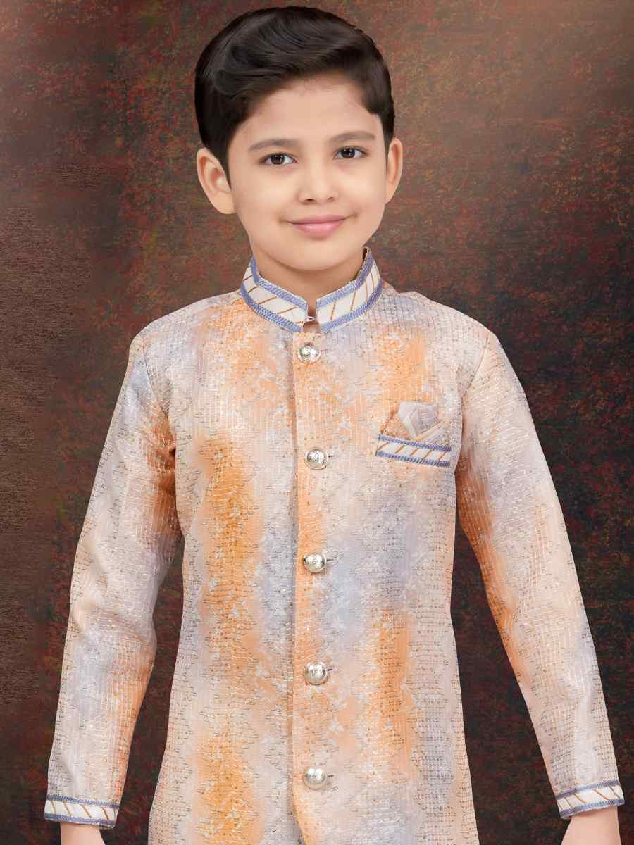 Multi Pure Silk Embroidered Festival Wedding Kurta Pyjama Boys Wear