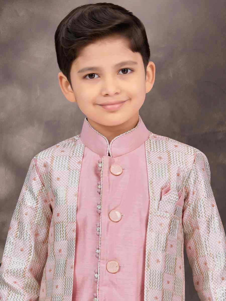 Multi Pure Silk Embroidered Festival Wedding Kurta Pyjama Boys Wear