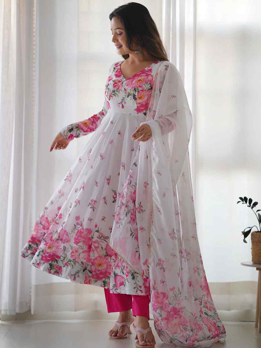 Multi Pure Soft Organza Printed Festival Party Ready Anarkali Salwar Kameez