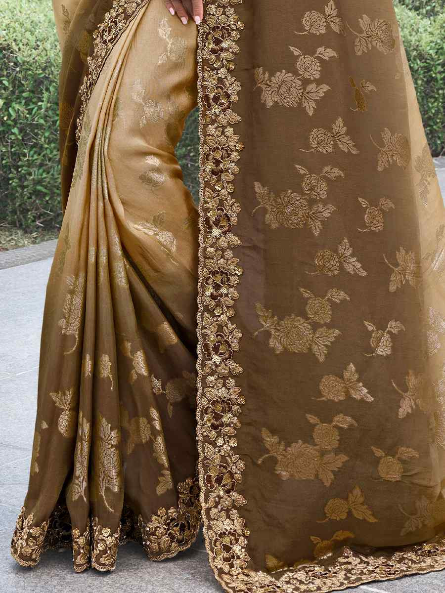 Multi Pure Tissue Silk Embroidered Reception Wedding Heavy Border Saree