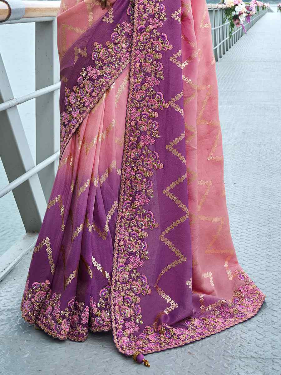 Multi Pure Tissue Silk Embroidered Reception Wedding Heavy Border Saree