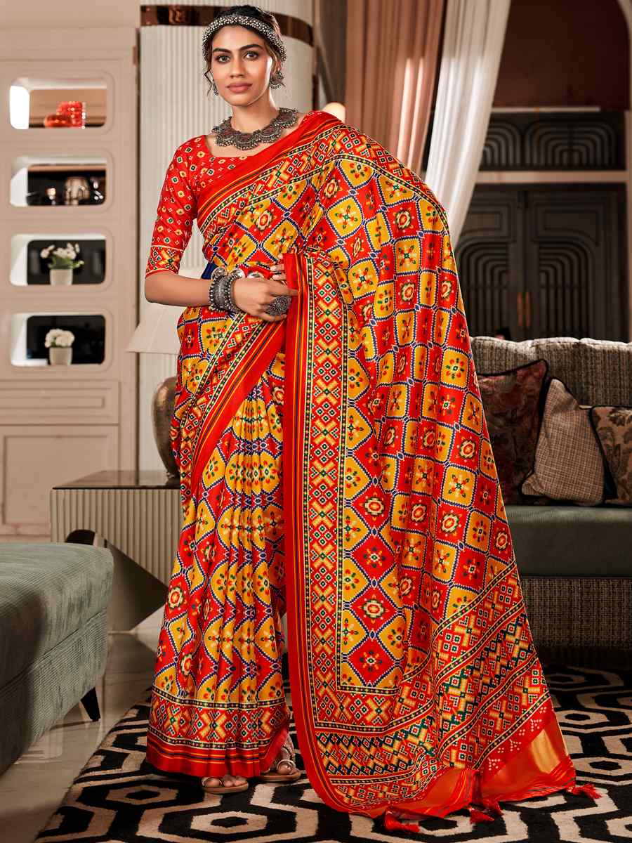 Multi Pure Tusser Patola Printed Festival Casual Contemporary Saree