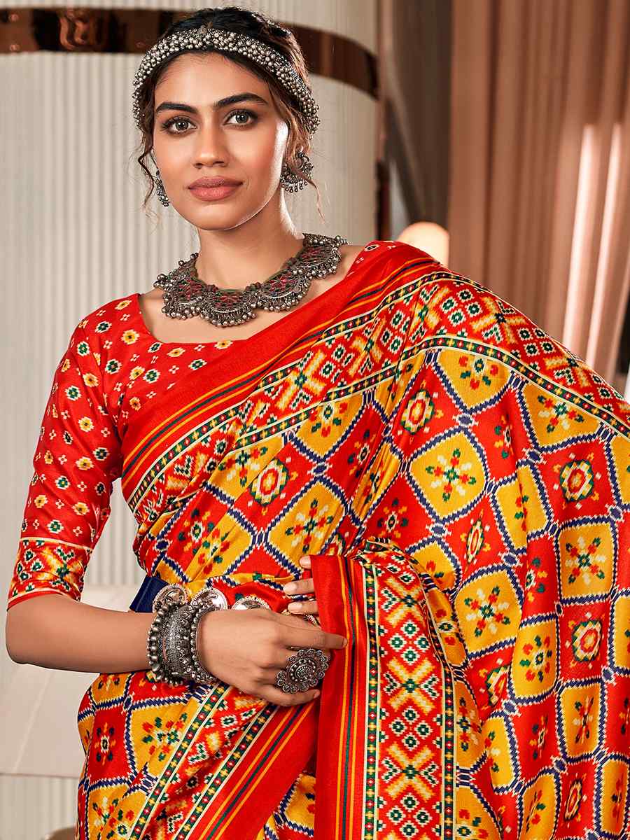 Multi Pure Tusser Patola Printed Festival Casual Contemporary Saree