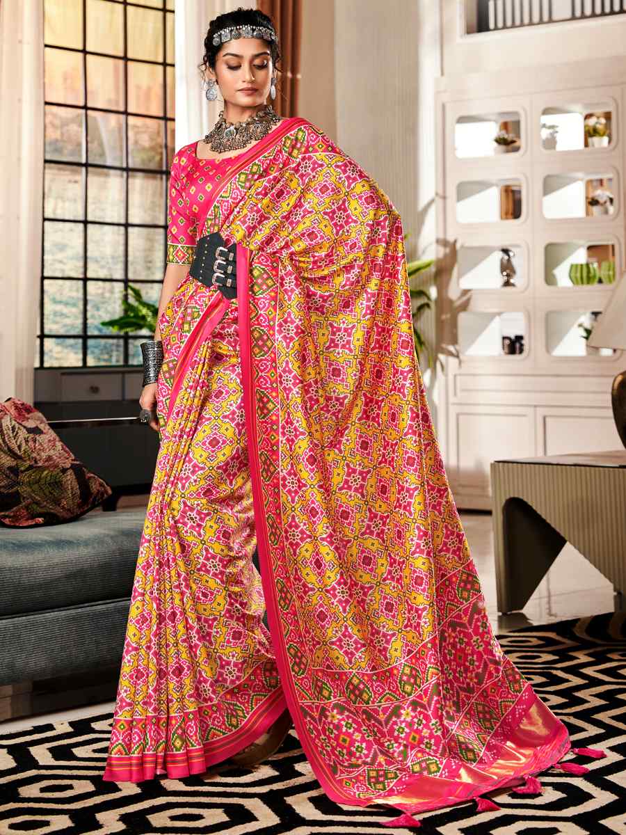 Multi Pure Tusser Patola Printed Festival Casual Contemporary Saree