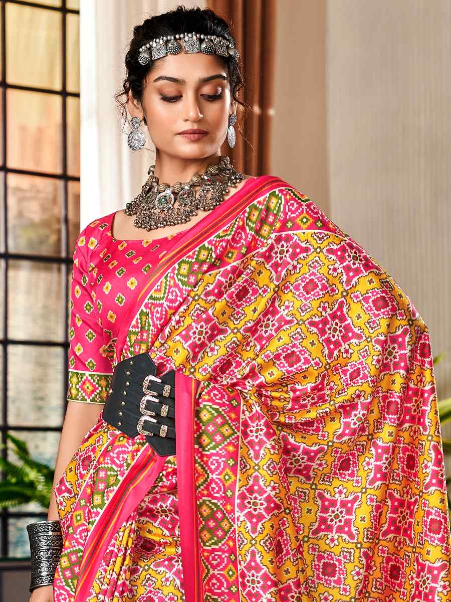 Multi Pure Tusser Patola Printed Festival Casual Contemporary Saree