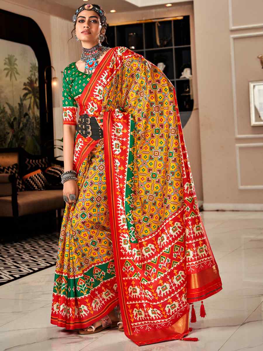 Multi Pure Tusser Patola Printed Festival Casual Contemporary Saree