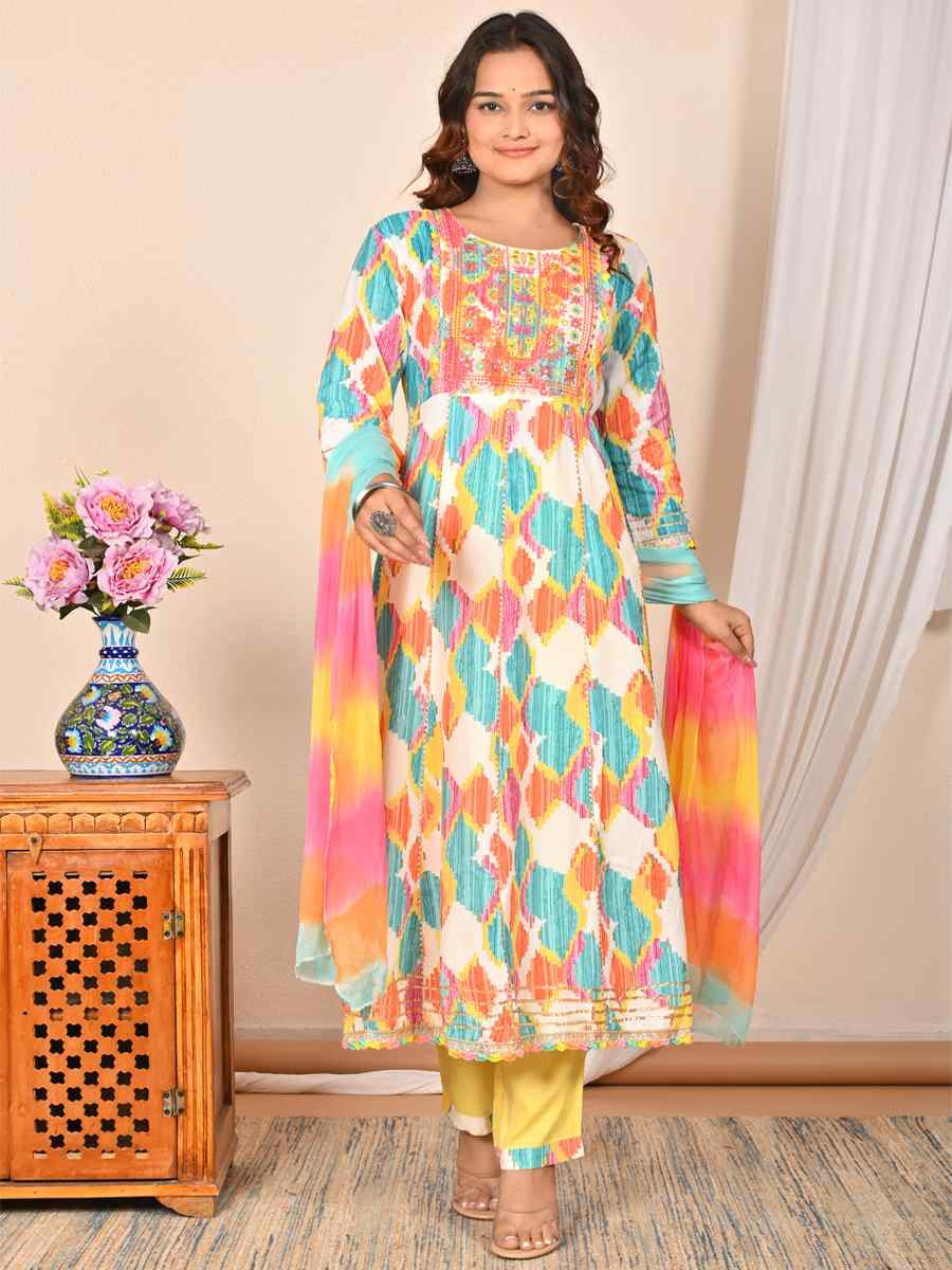 Multi Rayon Cotton Embroidered Festival Casual Ready Pant Salwar Kameez