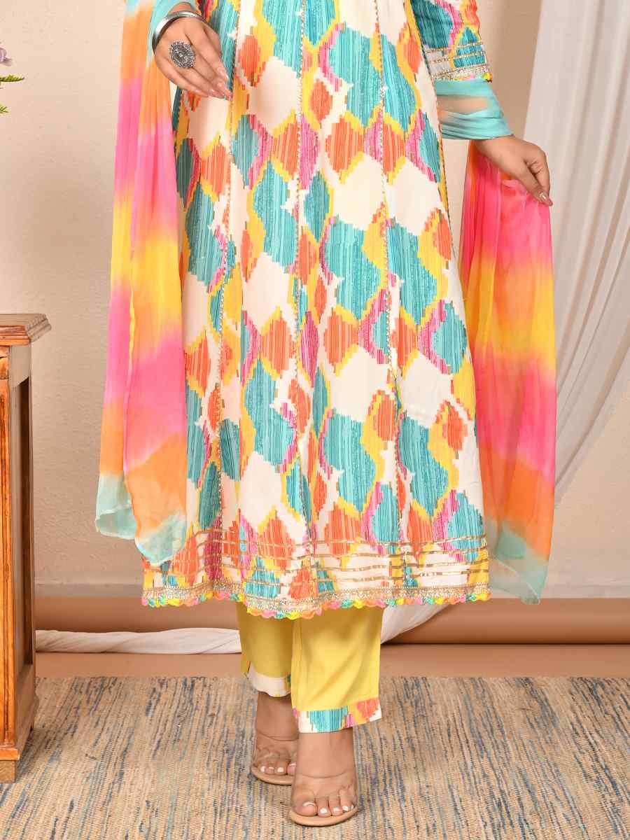 Multi Rayon Cotton Embroidered Festival Casual Ready Pant Salwar Kameez