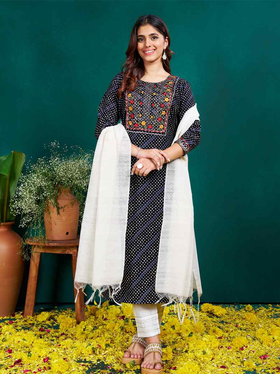 Multi Rayon Embroidered Festival Casual Pant Salwar Kameez