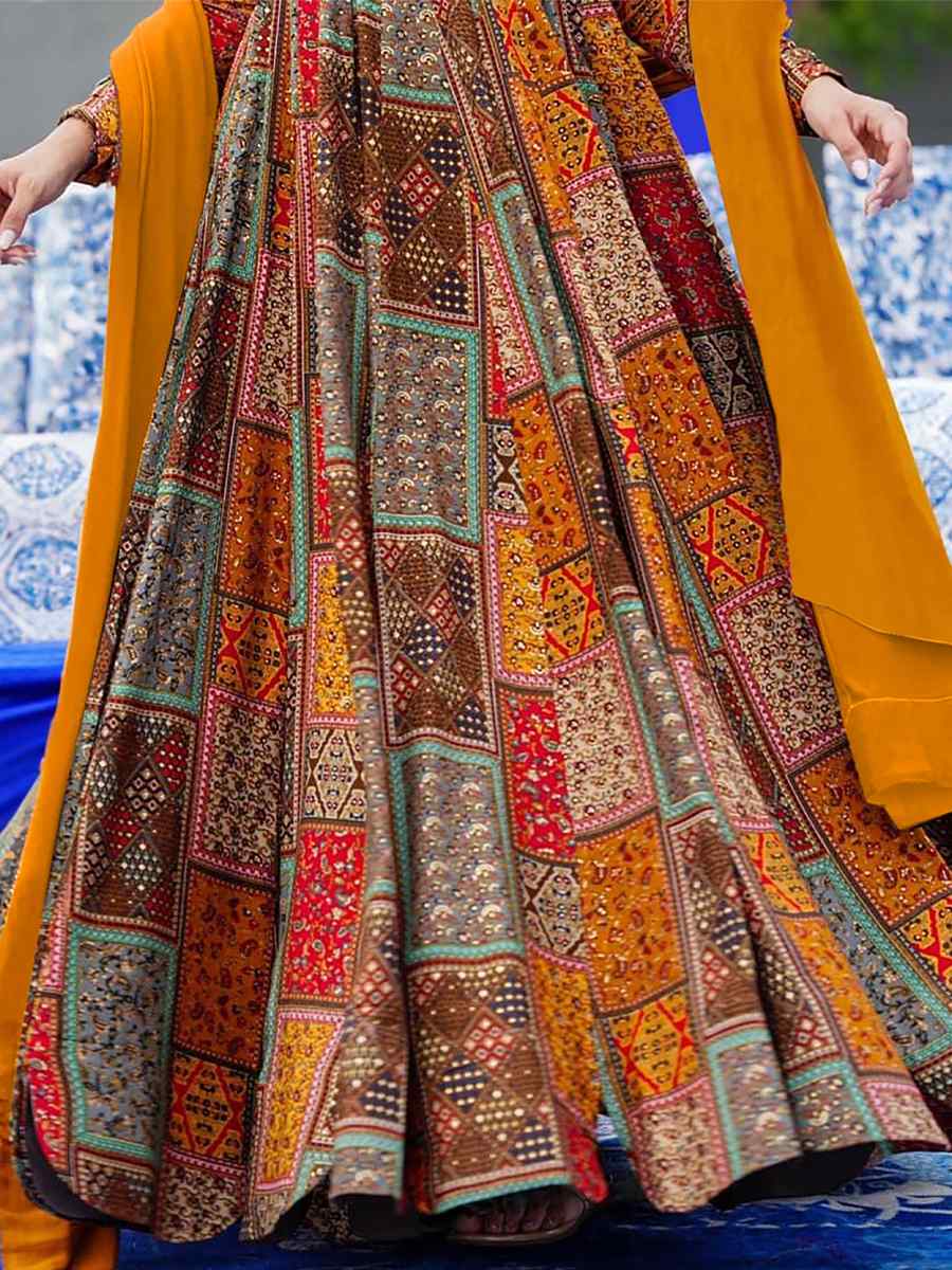 Multi Rayon Printed Festival Mehendi Gown