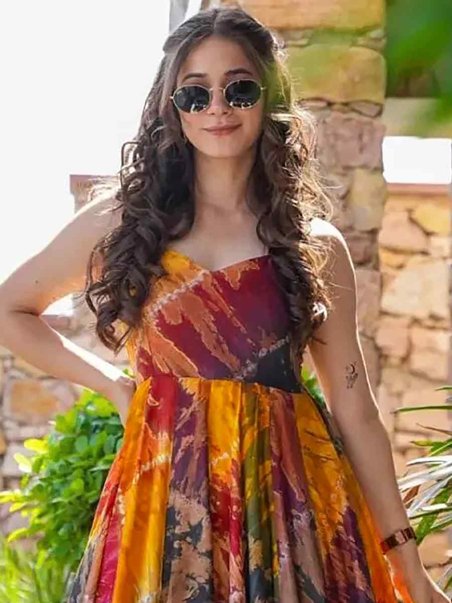 Multi Rayon Printed Festival Mehendi Gown