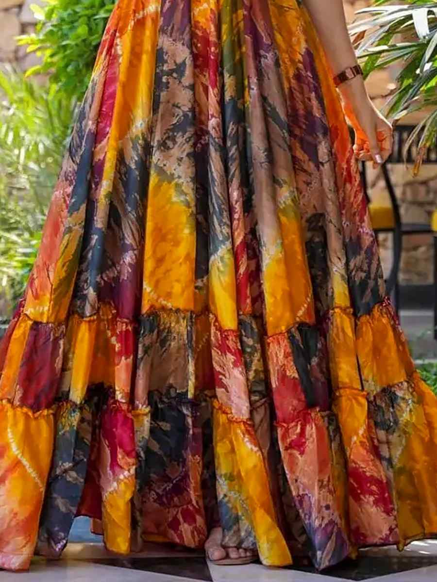 Multi Rayon Printed Festival Mehendi Gown