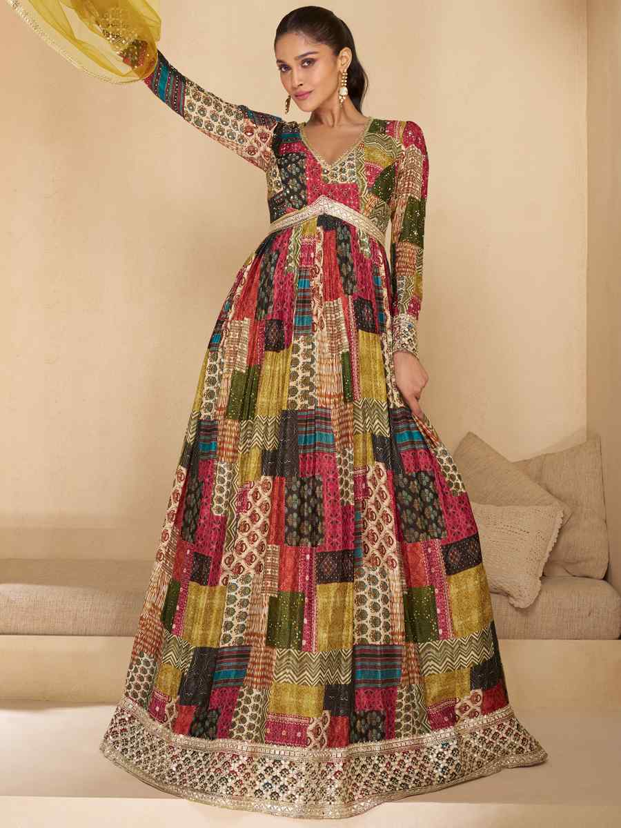 Multi Real Georgette Printed Festival Casual Gown