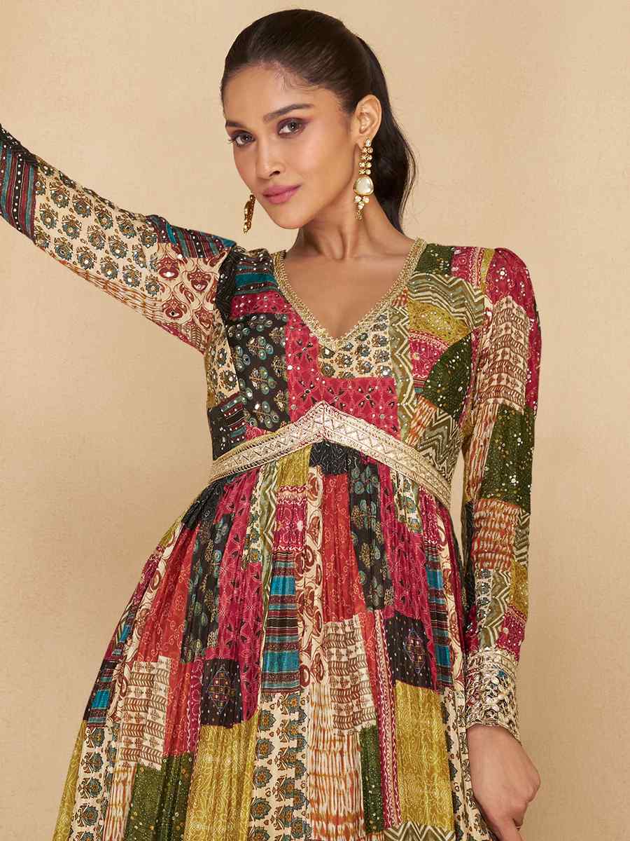 Multi Real Georgette Printed Festival Casual Gown