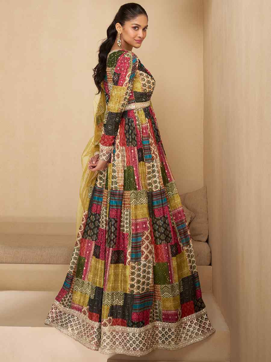 Multi Real Georgette Printed Festival Casual Gown