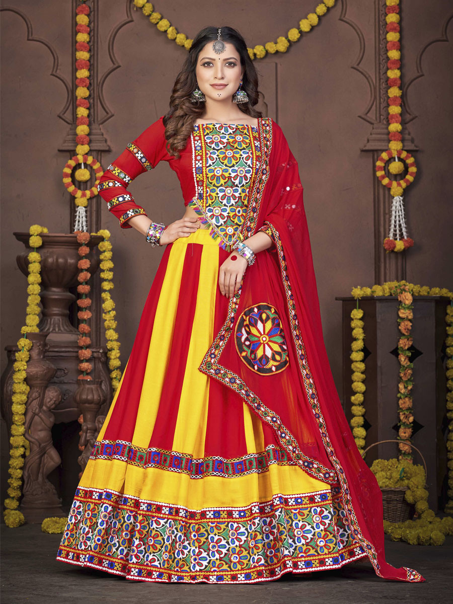 Multi Reyon Printed Festival Mehendi Circular Lehenga Choli