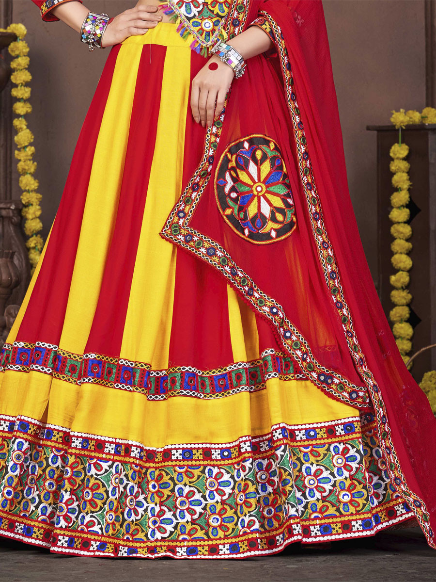 Multi Reyon Printed Festival Mehendi Circular Lehenga Choli