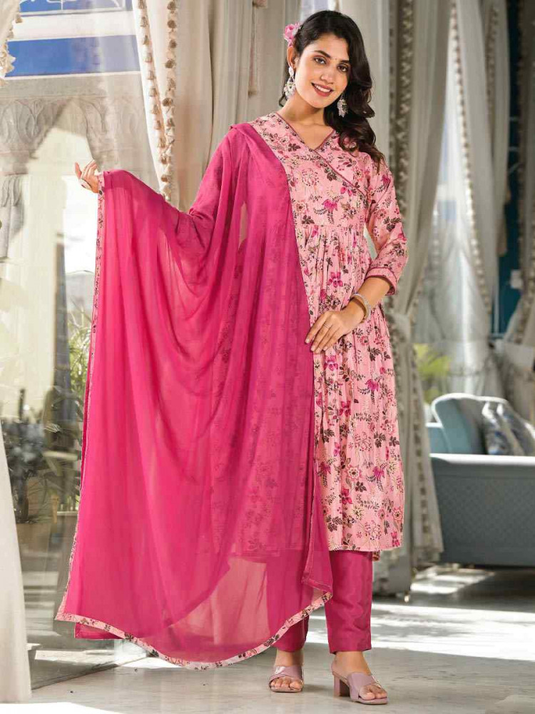 Multi Ruby Silk Printed Festival Party Ready Anarkali Salwar Kameez