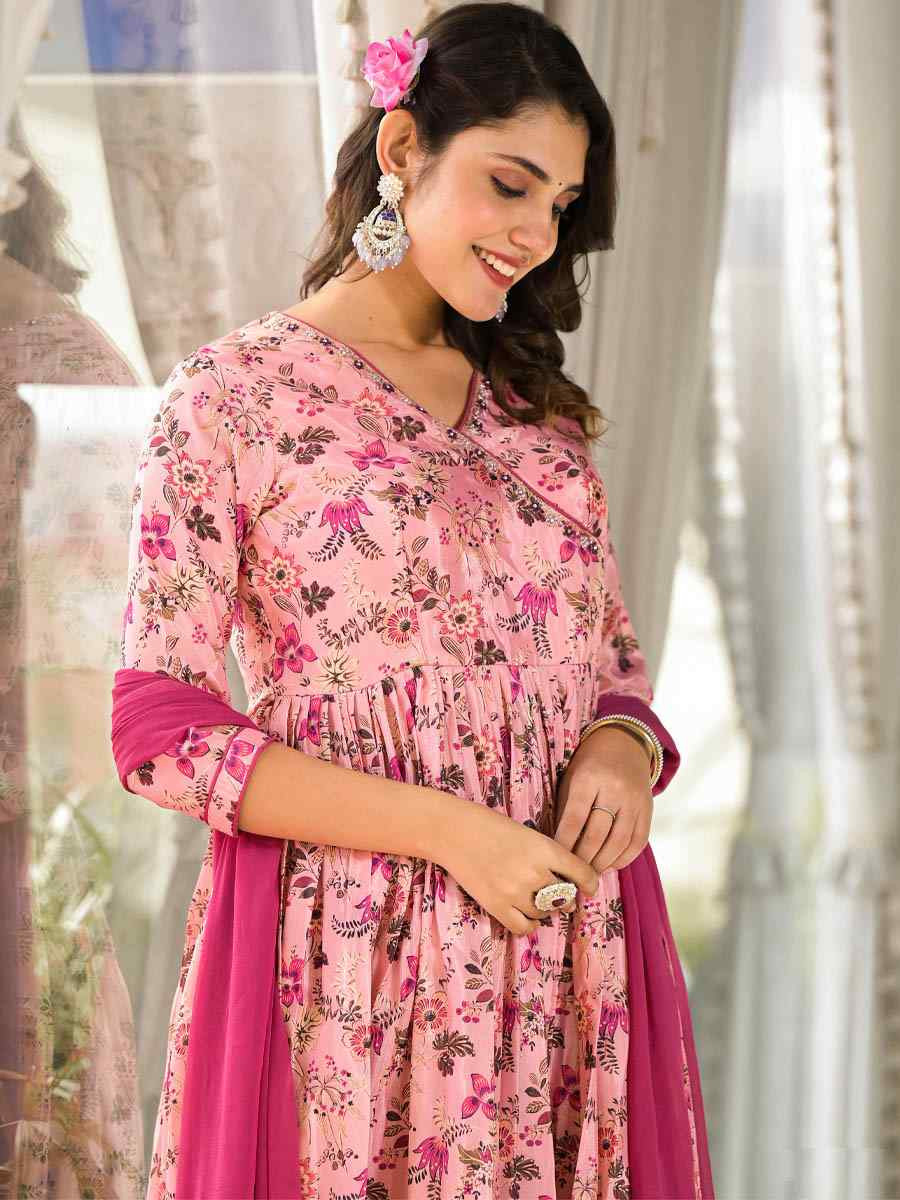 Multi Ruby Silk Printed Festival Party Ready Anarkali Salwar Kameez