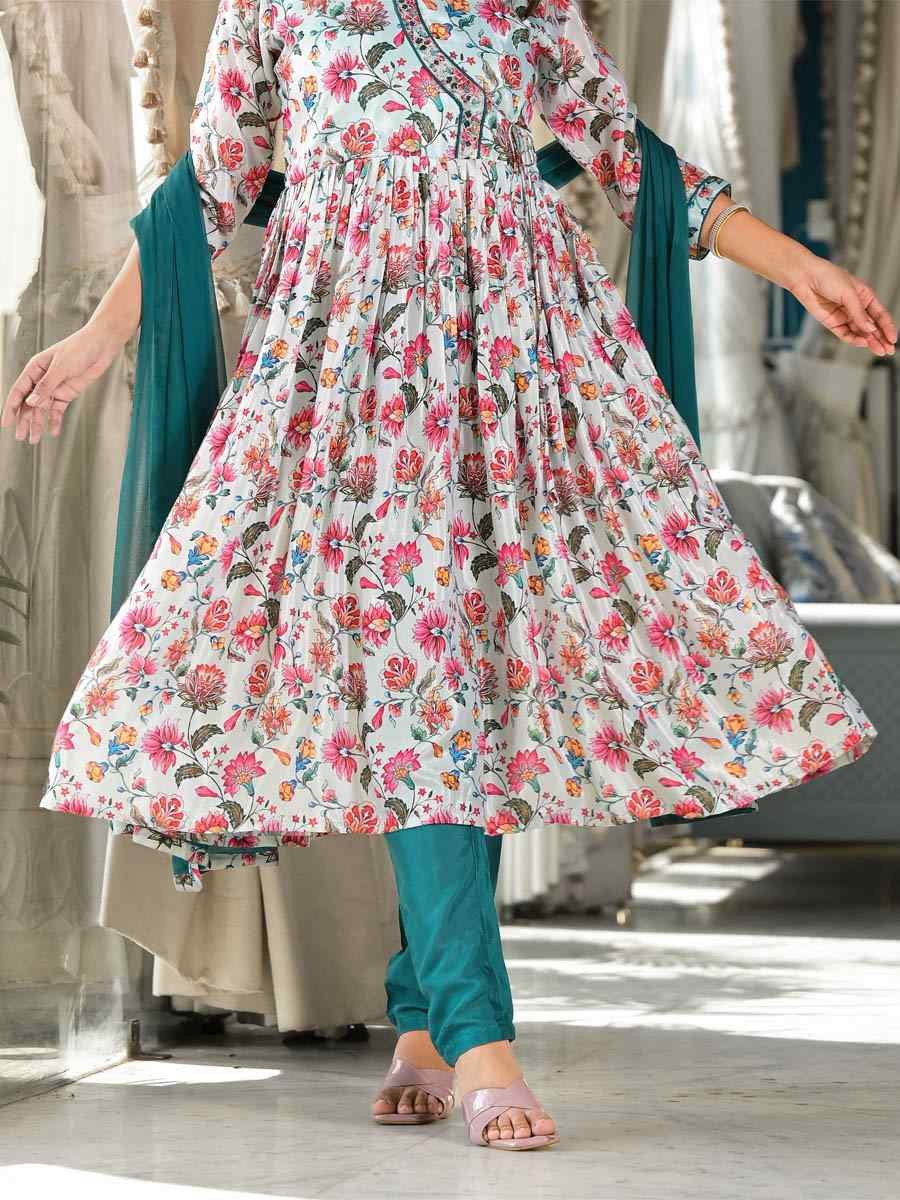 Multi Ruby Silk Printed Festival Party Ready Anarkali Salwar Kameez