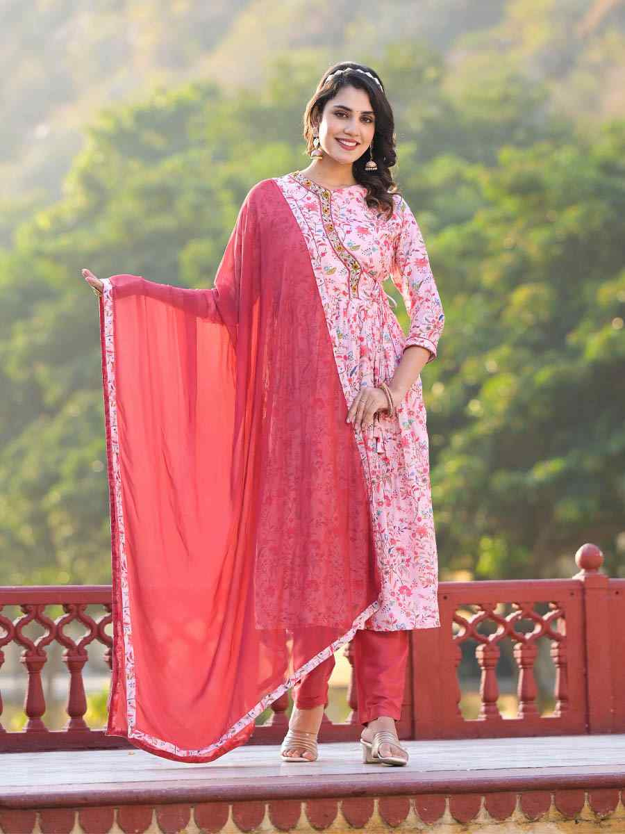 Multi Ruby Silk Printed Festival Party Ready Anarkali Salwar Kameez