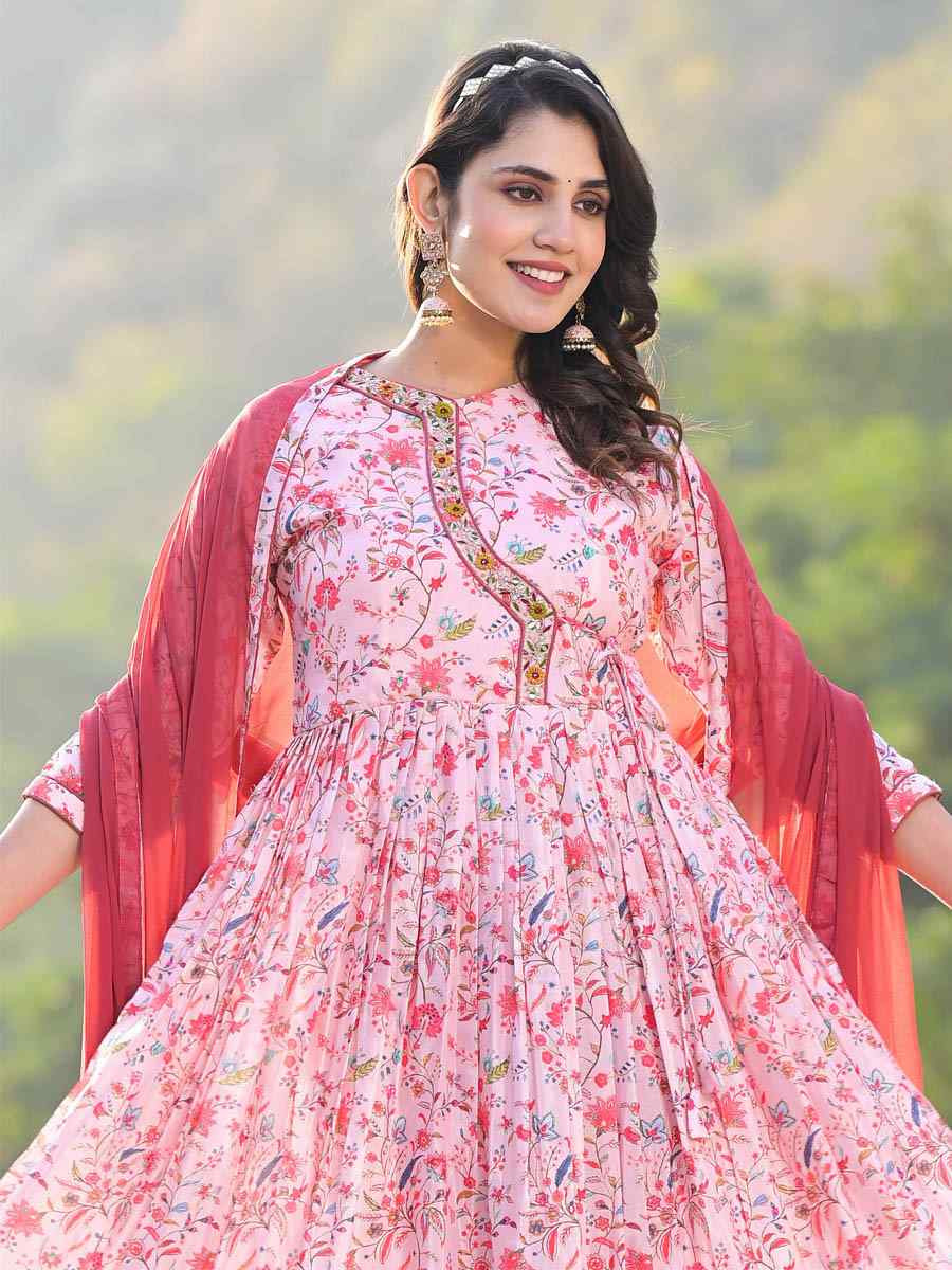 Multi Ruby Silk Printed Festival Party Ready Anarkali Salwar Kameez