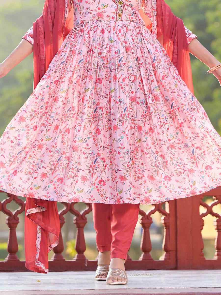 Multi Ruby Silk Printed Festival Party Ready Anarkali Salwar Kameez