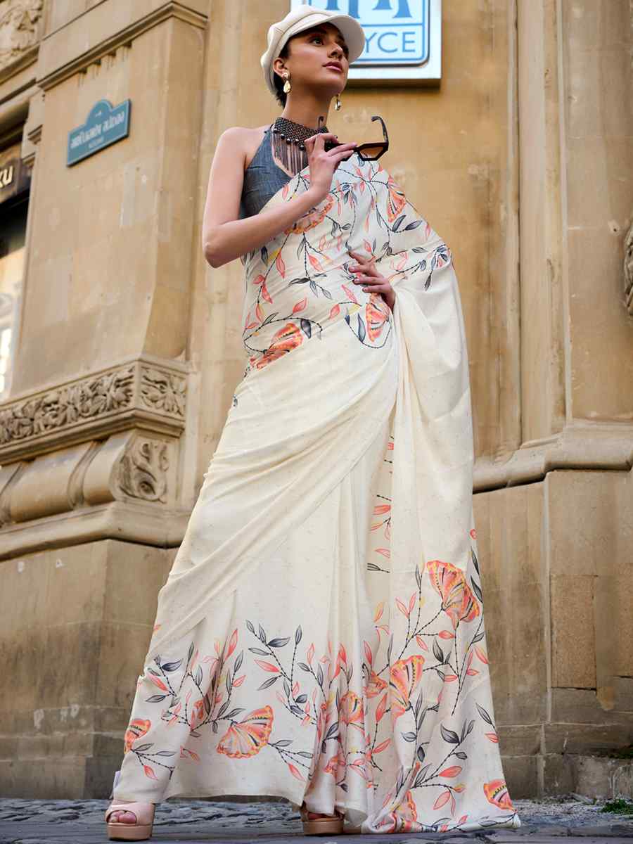 Multi Satin Crape Printed Casual Festival Contemporary Saree