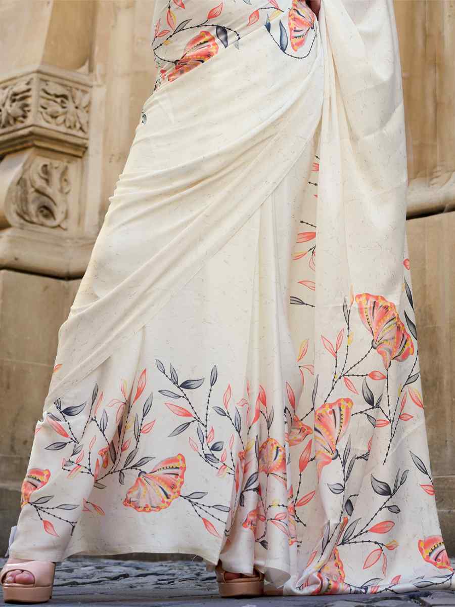 Multi Satin Crape Printed Casual Festival Contemporary Saree