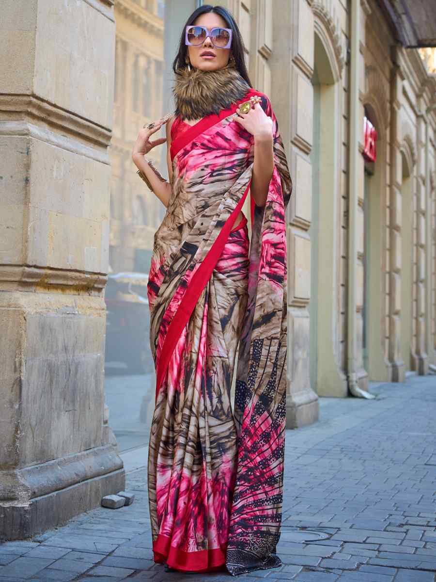 Multi Satin Crape Printed Casual Festival Contemporary Saree