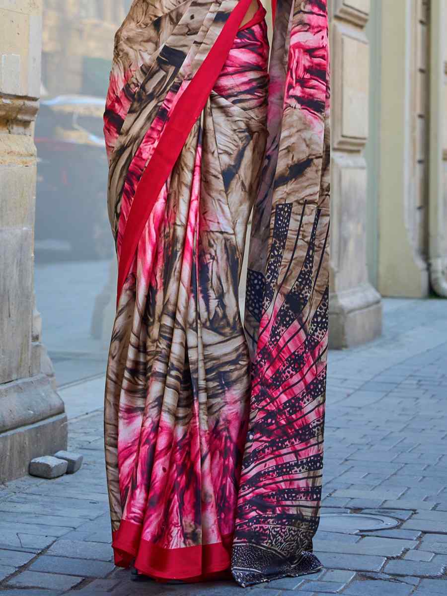 Multi Satin Crape Printed Casual Festival Contemporary Saree