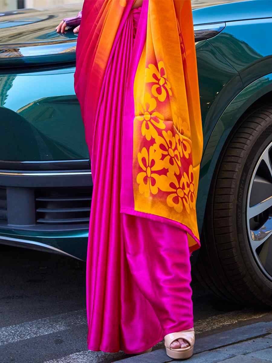 Multi Satin Crape Printed Casual Festival Contemporary Saree