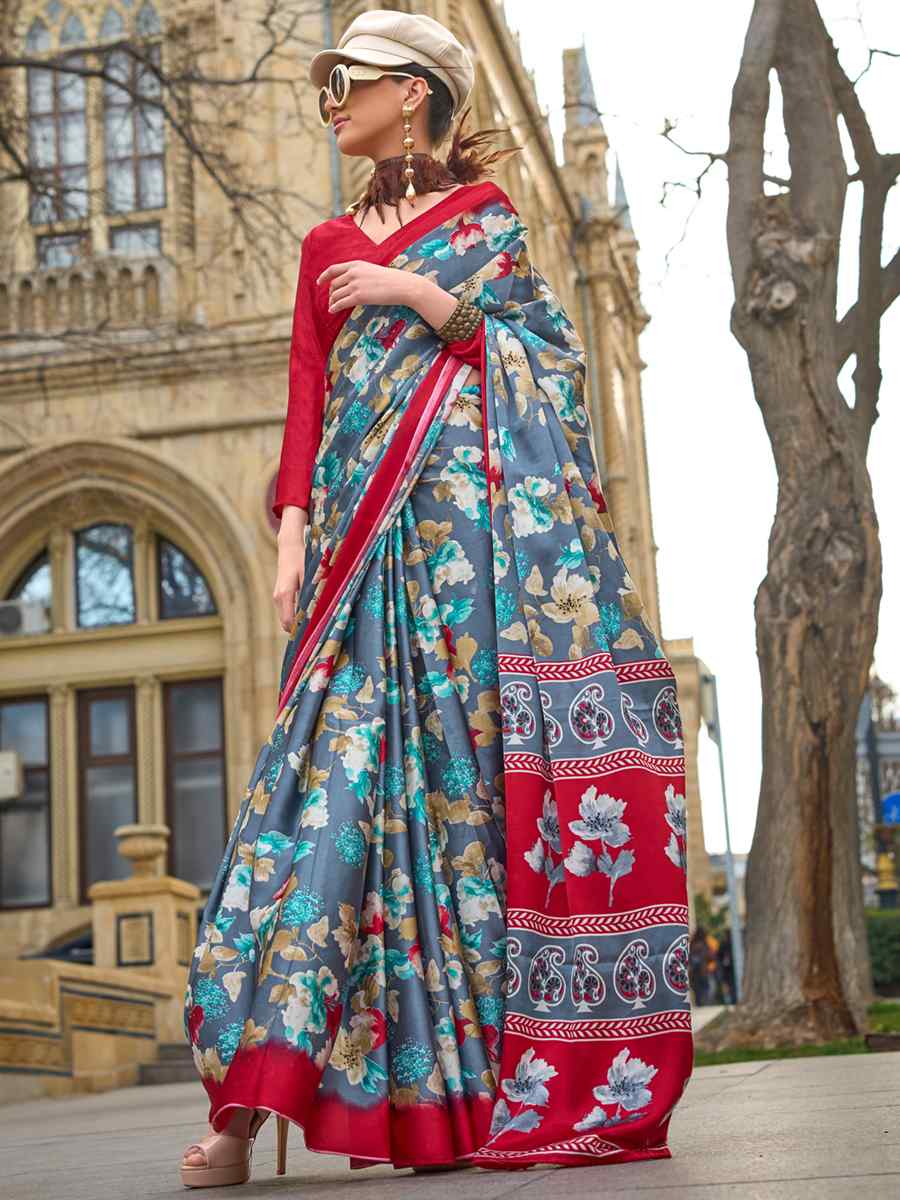 Multi Satin Crape Printed Casual Festival Contemporary Saree