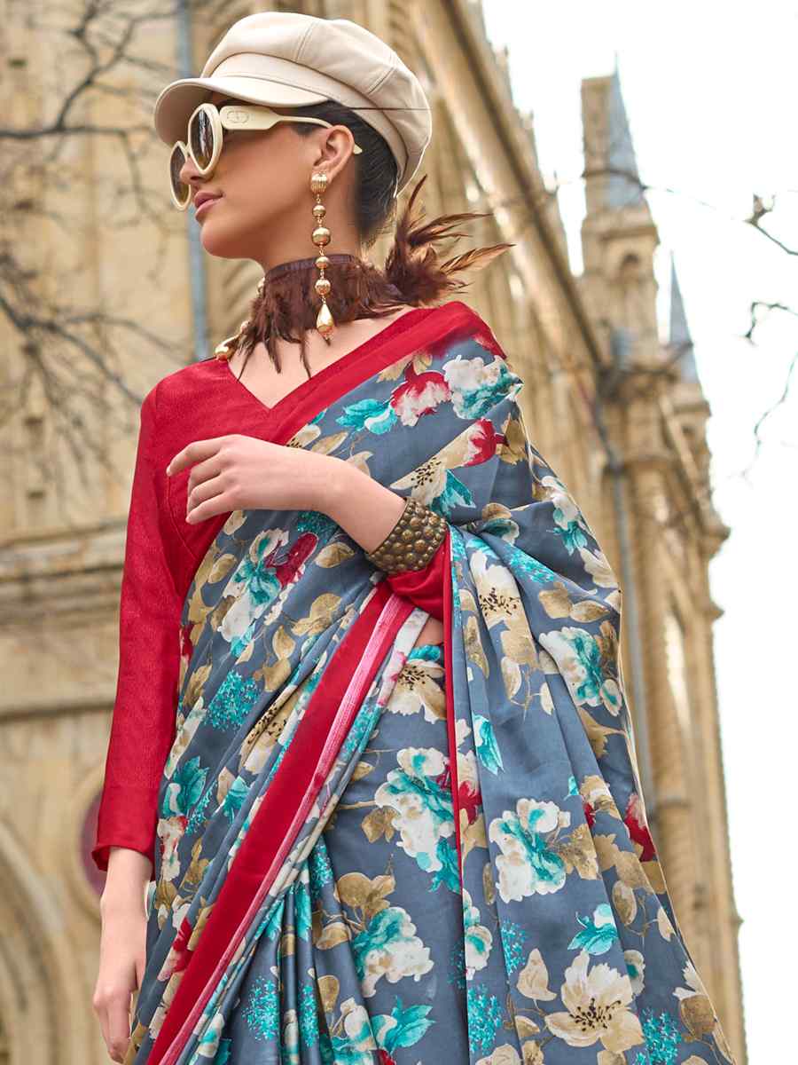 Multi Satin Crape Printed Casual Festival Contemporary Saree