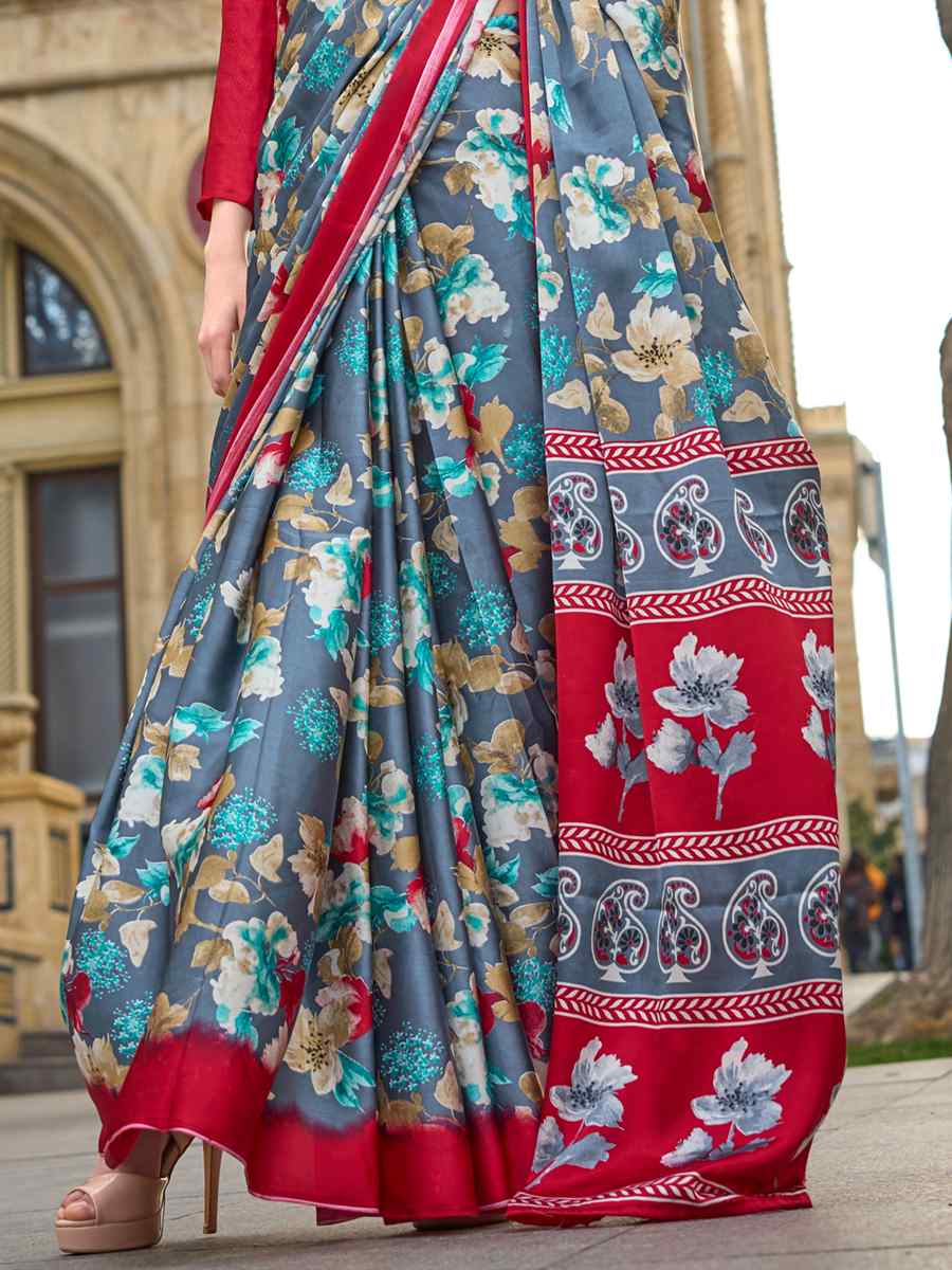 Multi Satin Crape Printed Casual Festival Contemporary Saree