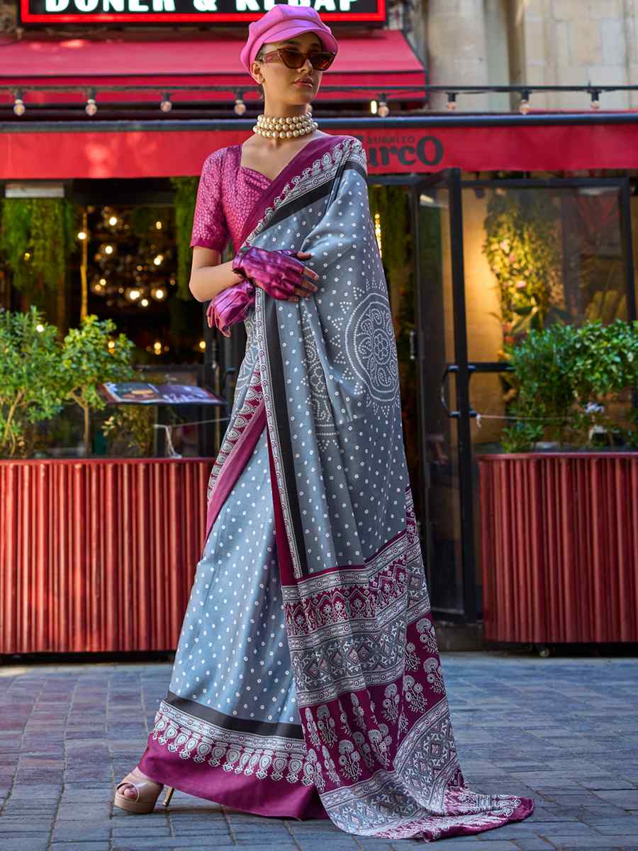 Multi Satin Crape Printed Casual Festival Contemporary Saree