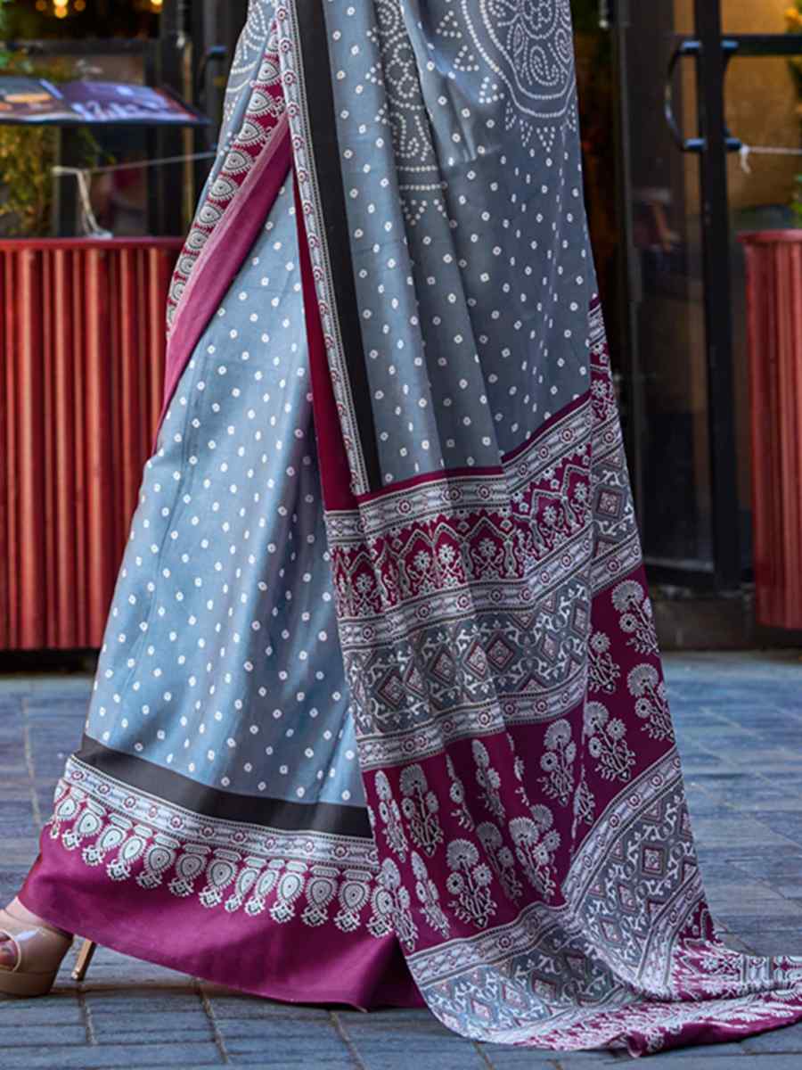 Multi Satin Crape Printed Casual Festival Contemporary Saree