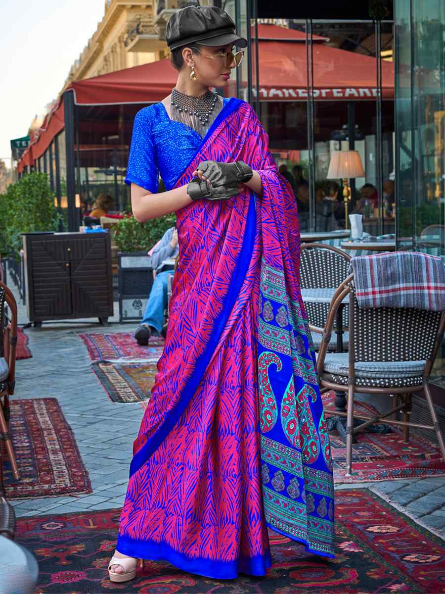 Multi Satin Crape Printed Casual Festival Contemporary Saree