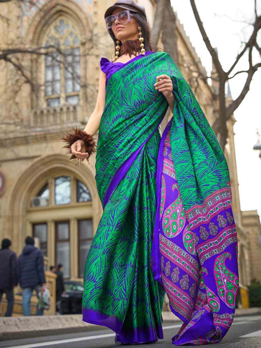 Multi Satin Crape Printed Casual Festival Contemporary Saree