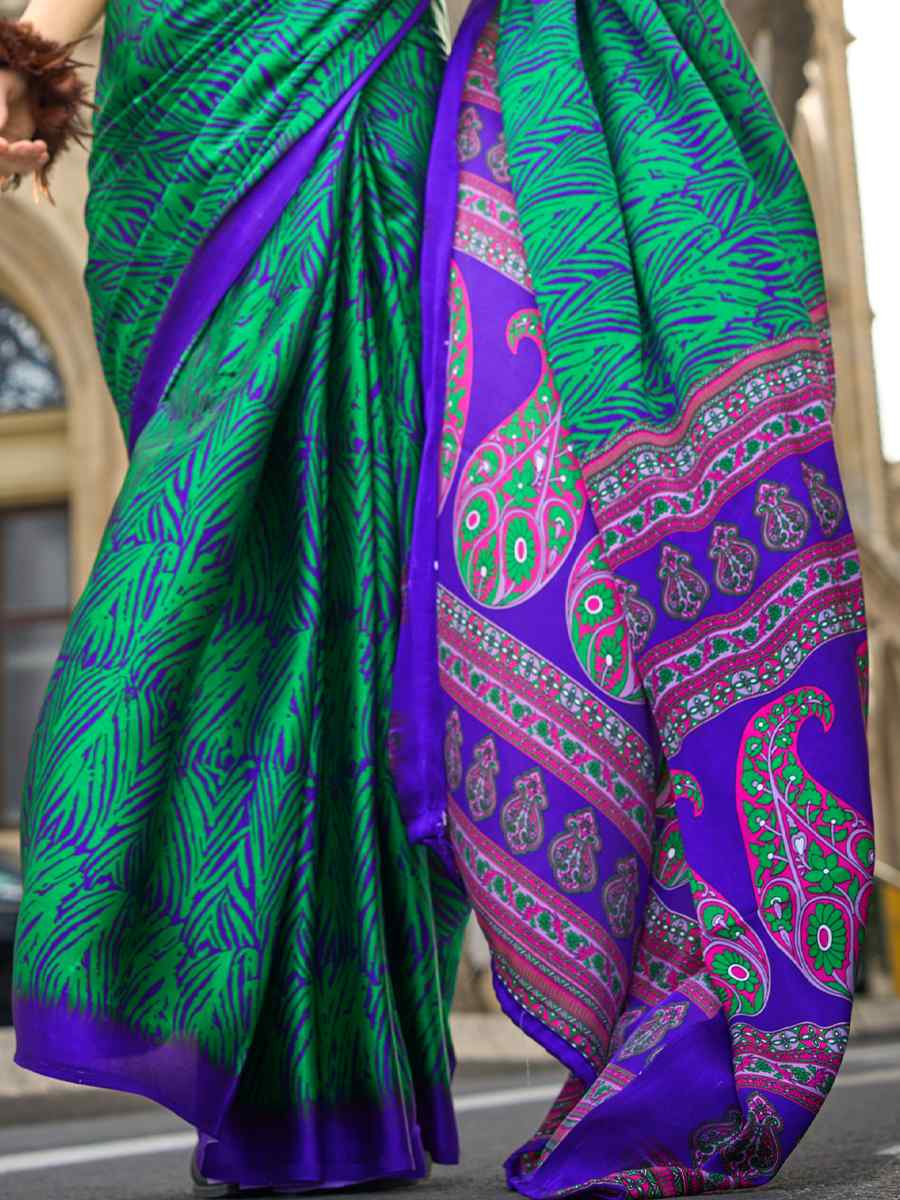 Multi Satin Crape Printed Casual Festival Contemporary Saree