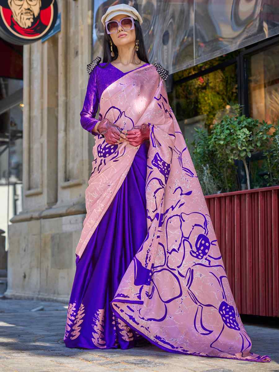 Multi Satin Crape Printed Casual Festival Contemporary Saree