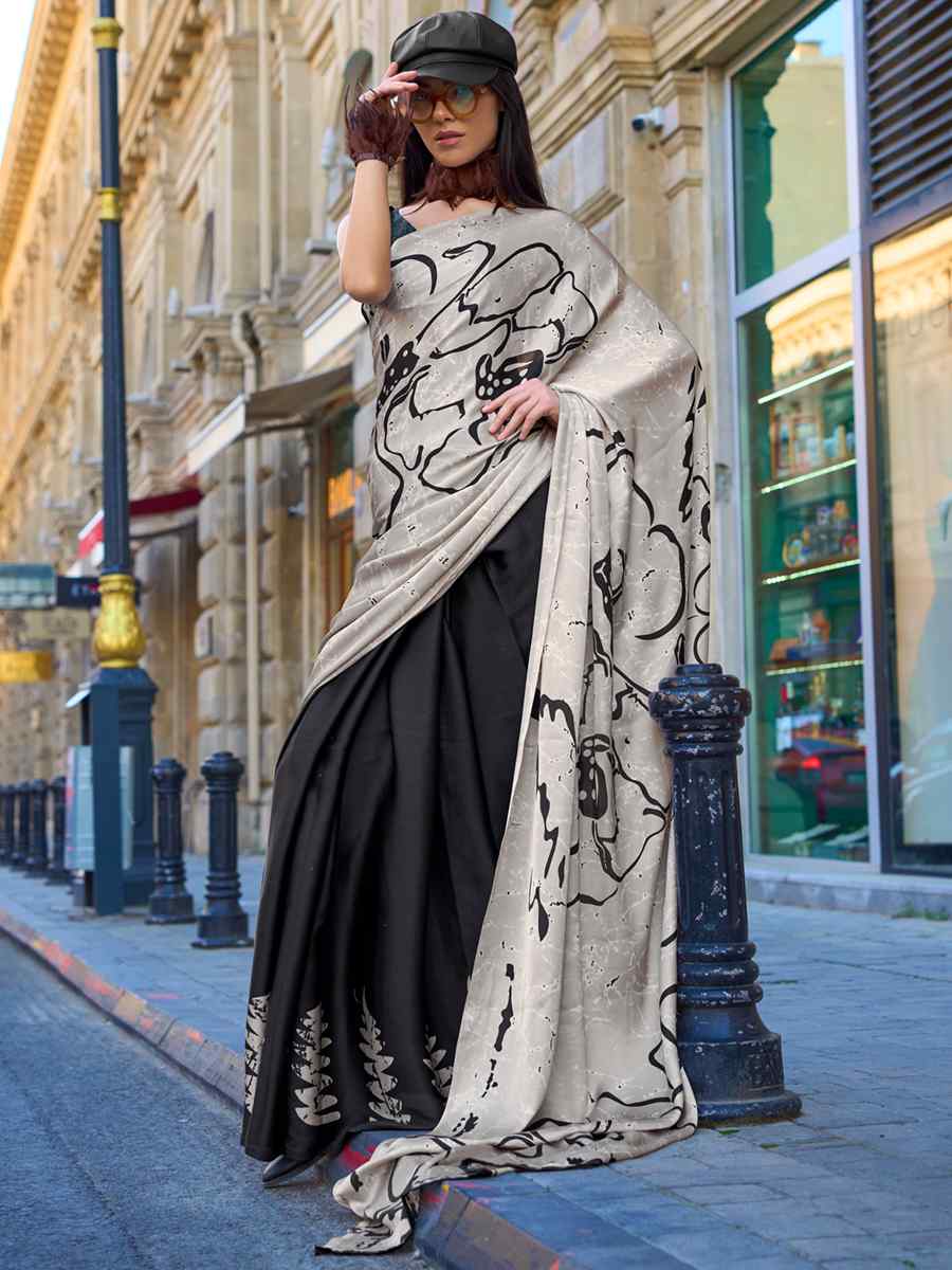 Multi Satin Crape Printed Casual Festival Contemporary Saree