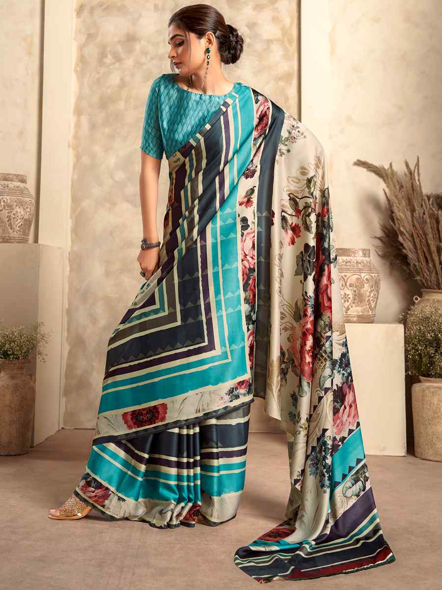 Multi Satin Crepe Printed Casual Festival Contemporary Saree