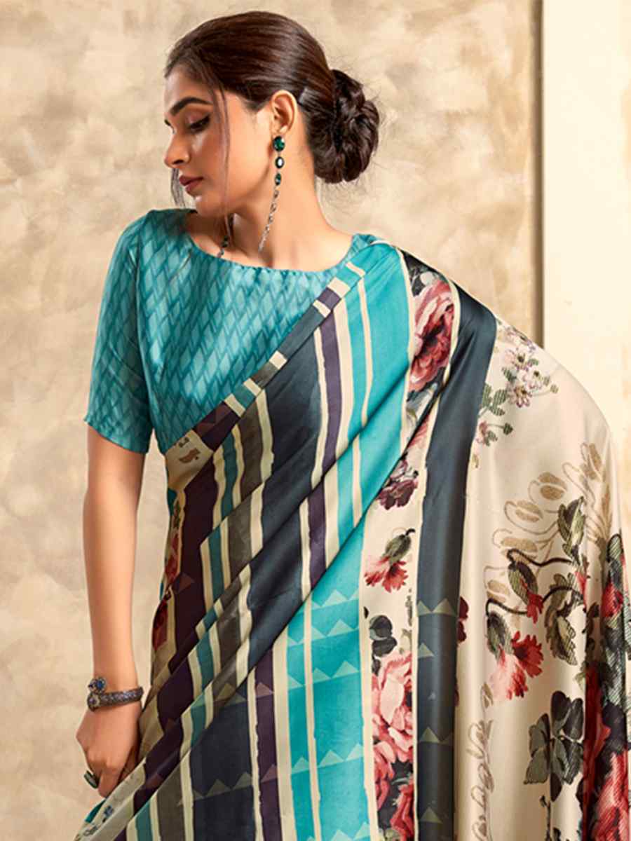 Multi Satin Crepe Printed Casual Festival Contemporary Saree