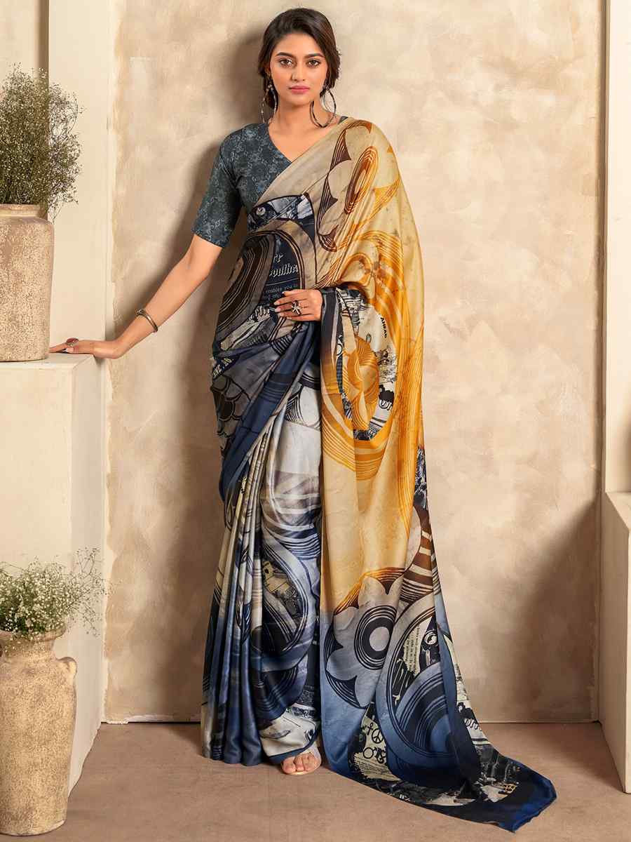 Multi Satin Crepe Printed Casual Festival Contemporary Saree