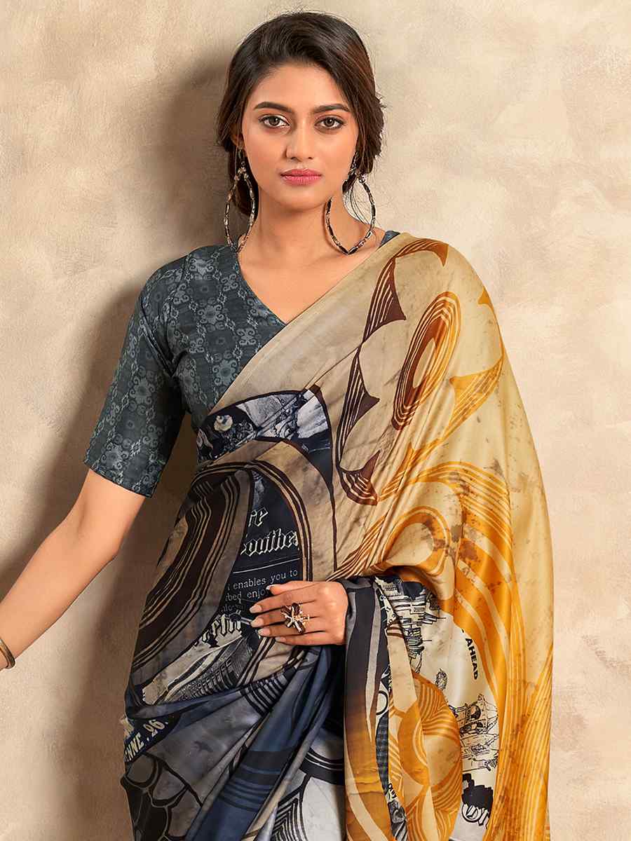 Multi Satin Crepe Printed Casual Festival Contemporary Saree